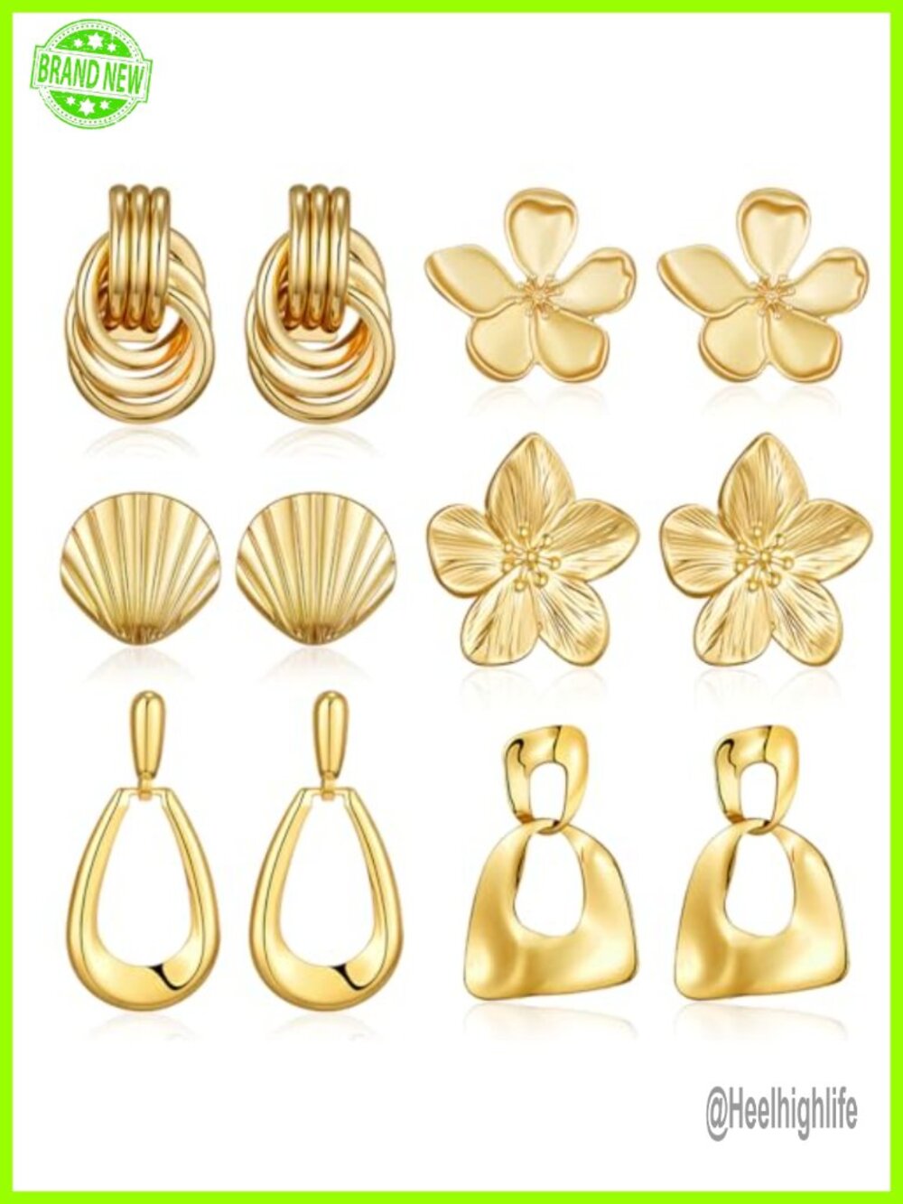 Gold Plated Flower Shell Knot Dangle Earrings Lightweight Hypoallergenic Set